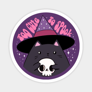 Too cute to spook cute halloween black cat holding a skull Magnet